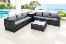 6-Seater Grey Rattan Corner Sofa Set - Weatherproof Rattan Garden Lounge - thumbnail 5