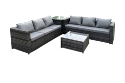 6-Seater Grey Rattan Corner Sofa Set - Weatherproof Rattan Garden Lounge - thumbnail 7