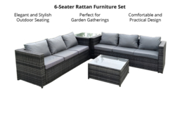 6-Seater Grey Rattan Corner Sofa Set - Weatherproof Rattan Garden Lounge - thumbnail 8