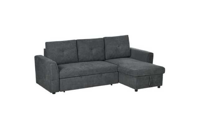 Modern Fabric 3-Seater Corner Sofa Bed with Storage Chaise - Dark Grey Reclining Sofa - image 1