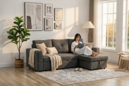 Modern Fabric 3-Seater Corner Sofa Bed with Storage Chaise - Dark Grey Reclining Sofa - thumbnail 2