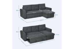 Modern Fabric 3-Seater Corner Sofa Bed with Storage Chaise - Dark Grey Reclining Sofa - thumbnail 7