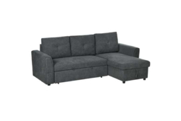 Modern Fabric 3-Seater Corner Sofa Bed with Storage Chaise - Dark Grey Reclining Sofa - thumbnail 5