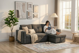 Modern Fabric 3-Seater Corner Sofa Bed with Storage Chaise - Dark Grey Reclining Sofa - thumbnail 6