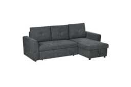 Modern Fabric 3-Seater Corner Sofa Bed with Storage Chaise - Dark Grey Reclining Sofa