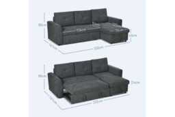 Modern Fabric 3-Seater Corner Sofa Bed with Storage Chaise - Dark Grey Reclining Sofa - thumbnail 3