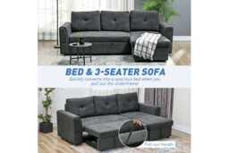 Modern Fabric 3-Seater Corner Sofa Bed with Storage Chaise - Dark Grey Reclining Sofa - thumbnail 4