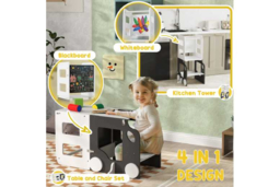 4-in-1 Foldable Toddler Step Stool Chair - Grey MDF & Pine, Kids Desk, Learning Tower & Chalkboard, High Weight Capacity - thumbnail 8