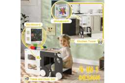4-in-1 Foldable Toddler Step Stool Chair - Grey MDF & Pine, Kids Desk, Learning Tower & Chalkboard, High Weight Capacity - thumbnail 4