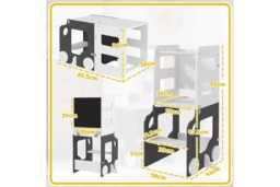 4-in-1 Foldable Toddler Step Stool Chair - Grey MDF & Pine, Kids Desk, Learning Tower & Chalkboard, High Weight Capacity - thumbnail 7