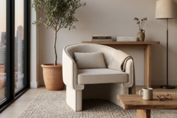 Lowen Cream Bouclé Accent Chair with Sculptural Curved Style - thumbnail 6