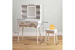 White MDF Contemporary Dressing Table with LED Mirror, Storage Drawers & Padded Stool - Bedroom Vanity Set - thumbnail 3