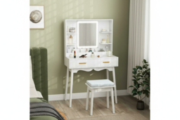 White MDF Contemporary Dressing Table with LED Mirror, Storage Drawers & Padded Stool - Bedroom Vanity Set - thumbnail 5