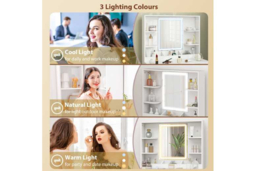 White MDF Contemporary Dressing Table with LED Mirror, Storage Drawers & Padded Stool - Bedroom Vanity Set - thumbnail 8