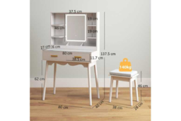 White MDF Contemporary Dressing Table with LED Mirror, Storage Drawers & Padded Stool - Bedroom Vanity Set - thumbnail 7