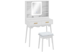White MDF Contemporary Dressing Table with LED Mirror, Storage Drawers & Padded Stool - Bedroom Vanity Set - thumbnail 6