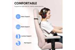 Pale Pink Velvet Ergonomic Gaming & Office Chair with Adjustable Lumbar Support & Headrest - thumbnail 4