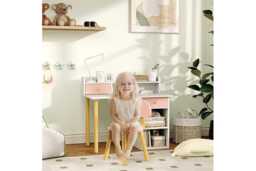 2pc Pink Kids Study Table & Chair Set - MDF, Storage Drawers, Compact Nursery Desk - thumbnail 2