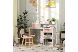 2pc Pink Kids Study Table & Chair Set - MDF, Storage Drawers, Compact Nursery Desk - thumbnail 3