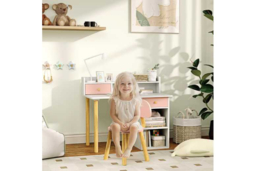 2pc Pink Kids Study Table & Chair Set - MDF, Storage Drawers, Compact Nursery Desk - thumbnail 6