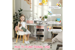 2pc Pink Kids Study Table & Chair Set - MDF, Storage Drawers, Compact Nursery Desk - thumbnail 8
