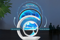 Modern 3-in-1 Wireless Charging LED Table Lamp with Rotating Quicksand Art - Dimmable, Touch-Control, Fast Charging, Glass Finish - thumbnail 7