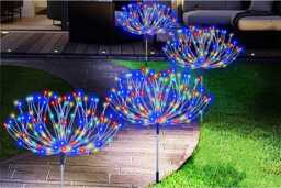 PRICE DROP! Set of 4 Solar Firework LED Christmas Lights - Outdoor Pre-Lit Pathway & Garden Festive Decor, 87cm
