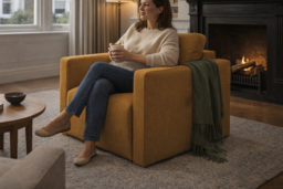 Wilfie Chenille Upholstered Armchair - Beige or Mustard - thumbnail 7