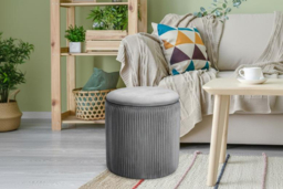Grey Velvet Multi-Functional Pleated Storage Ottoman - thumbnail 7