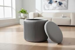 Grey Velvet Multi-Functional Pleated Storage Ottoman - thumbnail 2