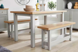Avon Contemporary Oak Effect Dining Table & Bench Set - 4 Seater, Grey & Oak, Solid MDF - thumbnail 4
