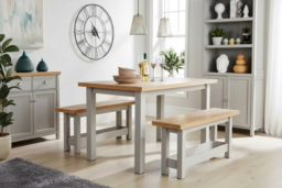 Avon Contemporary Oak Effect Dining Table & Bench Set - 4 Seater, Grey & Oak, Solid MDF - thumbnail 6