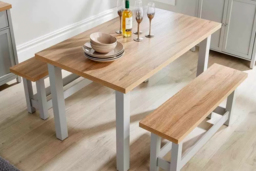 Avon Contemporary Oak Effect Dining Table & Bench Set - 4 Seater, Grey & Oak, Solid MDF - thumbnail 3