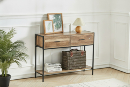 Rustic Console Table - Metal Frame, Spacious Storage & Slim Design - thumbnail 6
