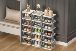 Maximize Space with Versatile 6-Tier Folding Plastic Shoe Rack Organizer - thumbnail 4