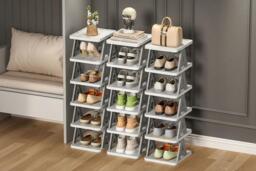 Maximize Space with Versatile 6-Tier Folding Plastic Shoe Rack Organizer - thumbnail 2