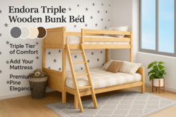 Endora Triple Delight Kids Wooden Bunk Bed with Safety Rails - thumbnail 2