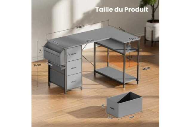 EcoFurnix L-Shaped Corner Desk with Storage - Modern Wood & Metal, 120x78cm, Space-Saving Living Room Workstation - image 1