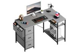EcoFurnix L-Shaped Corner Desk with Storage - Modern Wood & Metal, 120x78cm, Space-Saving Living Room Workstation - thumbnail 2