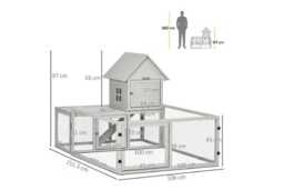 Rabbit & Guinea Pig Hutch with Extra Fenced Run, Easy Clean Tray - Indoor Small Animal House, Light Grey - thumbnail 1