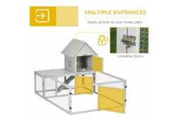 Rabbit & Guinea Pig Hutch with Extra Fenced Run, Easy Clean Tray - Indoor Small Animal House, Light Grey - thumbnail 4