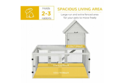 Rabbit & Guinea Pig Hutch with Extra Fenced Run, Easy Clean Tray - Indoor Small Animal House, Light Grey - thumbnail 7