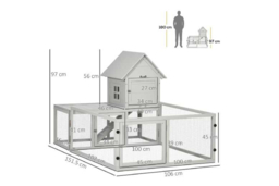 Rabbit & Guinea Pig Hutch with Extra Fenced Run, Easy Clean Tray - Indoor Small Animal House, Light Grey - thumbnail 5