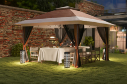 3.6x3.6m Weather-Resistant Pop-Up Garden Gazebo with Mesh Sides & Accessories - Brown - thumbnail 7