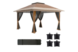 3.6x3.6m Weather-Resistant Pop-Up Garden Gazebo with Mesh Sides & Accessories - Brown - thumbnail 6