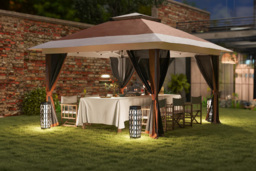 3.6x3.6m Weather-Resistant Pop-Up Garden Gazebo with Mesh Sides & Accessories - Brown - thumbnail 3