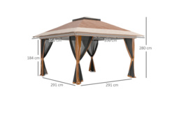 3.6x3.6m Weather-Resistant Pop-Up Garden Gazebo with Mesh Sides & Accessories - Brown - thumbnail 4