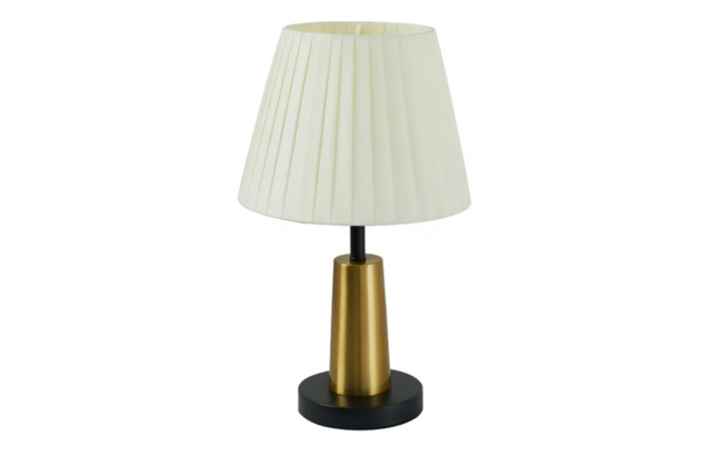 Black & Gold Table Lamp with Pleated Fabric Shade, LED Light - image 1