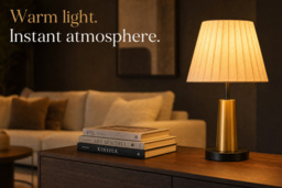 Black & Gold Table Lamp with Pleated Fabric Shade, LED Light - thumbnail 3
