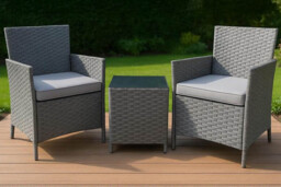 Rattan Garden Bistro Set with 2 Chairs and Table - Compact Outdoor Seating - thumbnail 1